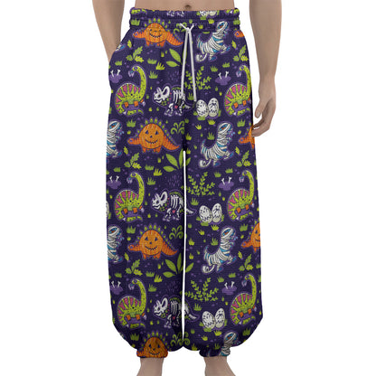 Cute Dino Halloween Pattern Print Lantern Pants