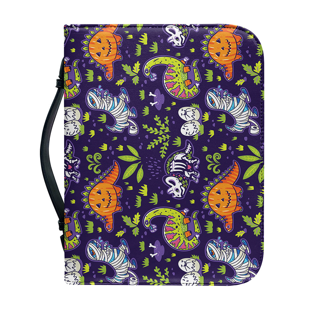 Cute Dino Halloween Pattern Print Leather Bible Cover