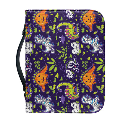 Cute Dino Halloween Pattern Print Leather Bible Cover
