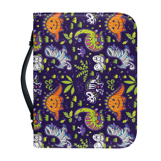 Cute Dino Halloween Pattern Print Leather Bible Cover