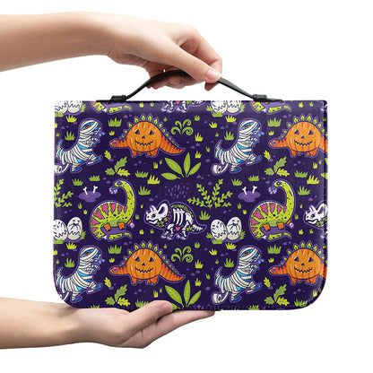 Cute Dino Halloween Pattern Print Leather Bible Cover