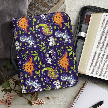 Cute Dino Halloween Pattern Print Leather Bible Cover