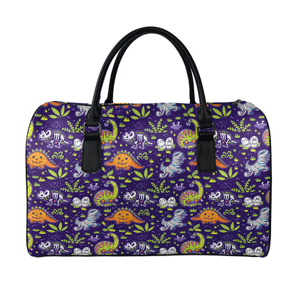 Cute Dino Halloween Pattern Print Leather Duffle Bag