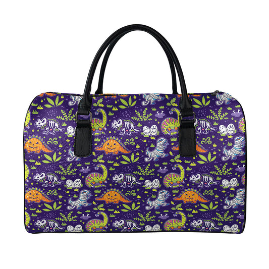 Cute Dino Halloween Pattern Print Leather Duffle Bag