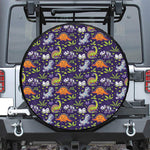 Cute Dino Halloween Pattern Print Leather Spare Tire Cover