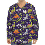 Cute Dino Halloween Pattern Print Long Sleeve Baseball Jersey
