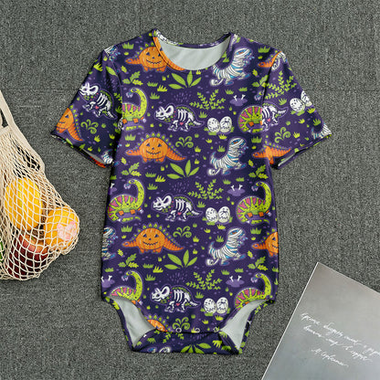 Cute Dino Halloween Pattern Print Men's Bodysuit