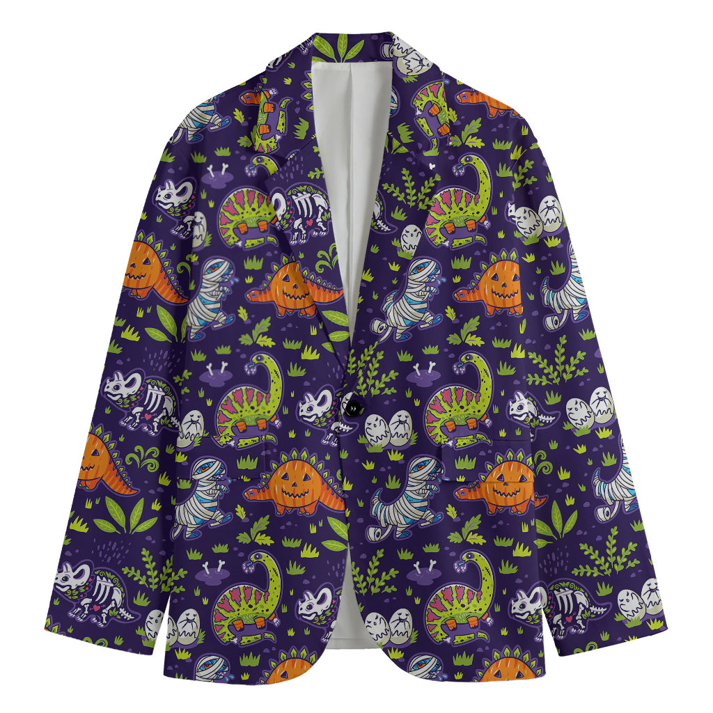 Cute Dino Halloween Pattern Print Men's Cotton Blazer