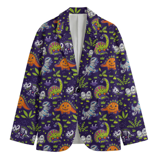 Cute Dino Halloween Pattern Print Men's Cotton Blazer