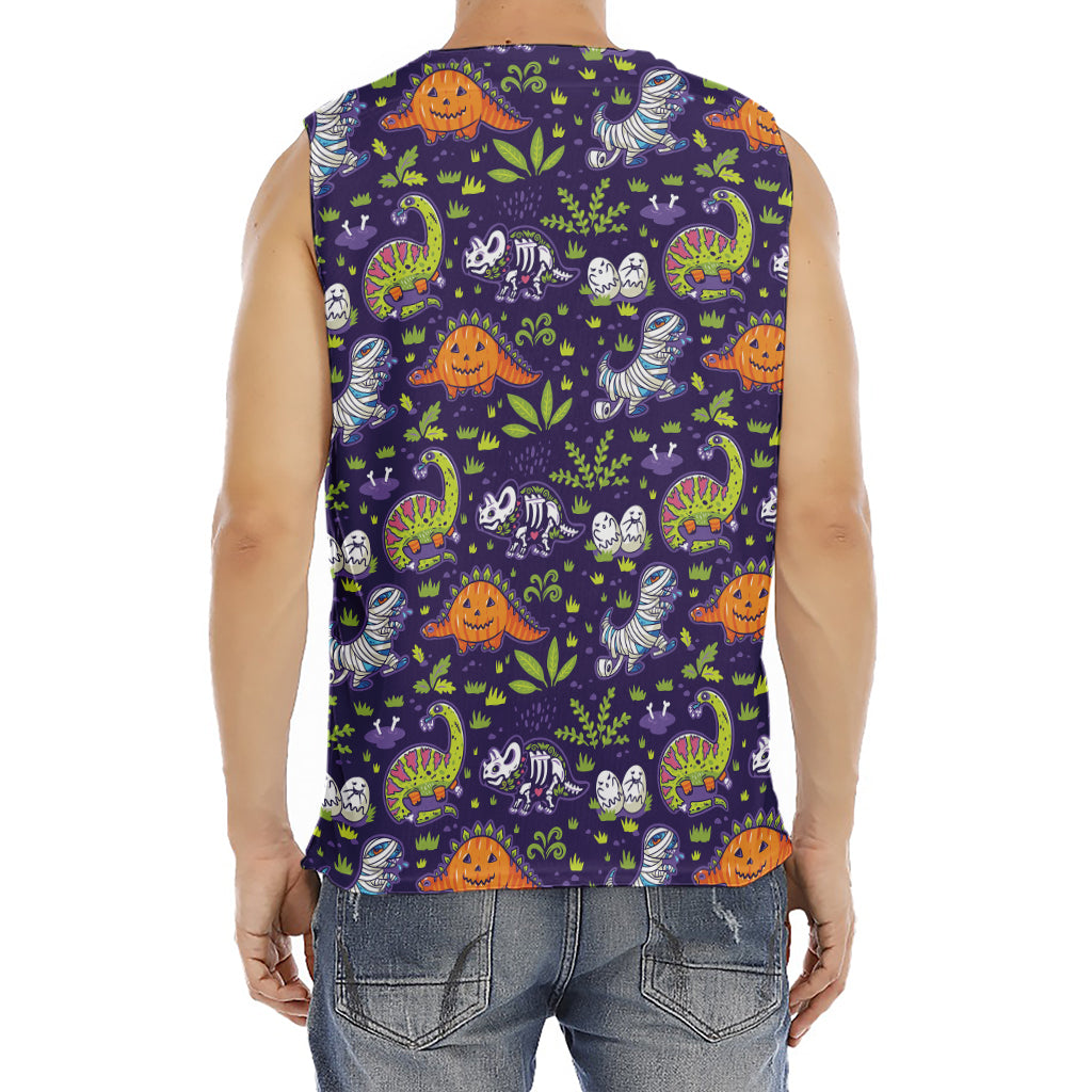 Cute Dino Halloween Pattern Print Men's Fitness Tank Top