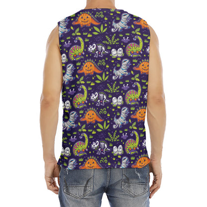 Cute Dino Halloween Pattern Print Men's Fitness Tank Top