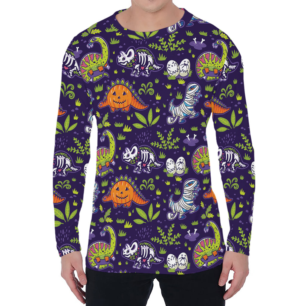 Cute Dino Halloween Pattern Print Men's Long Sleeve T-Shirt