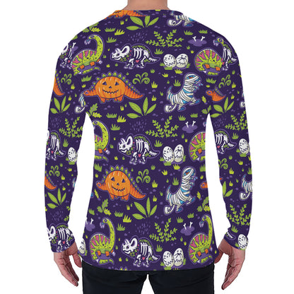Cute Dino Halloween Pattern Print Men's Long Sleeve T-Shirt