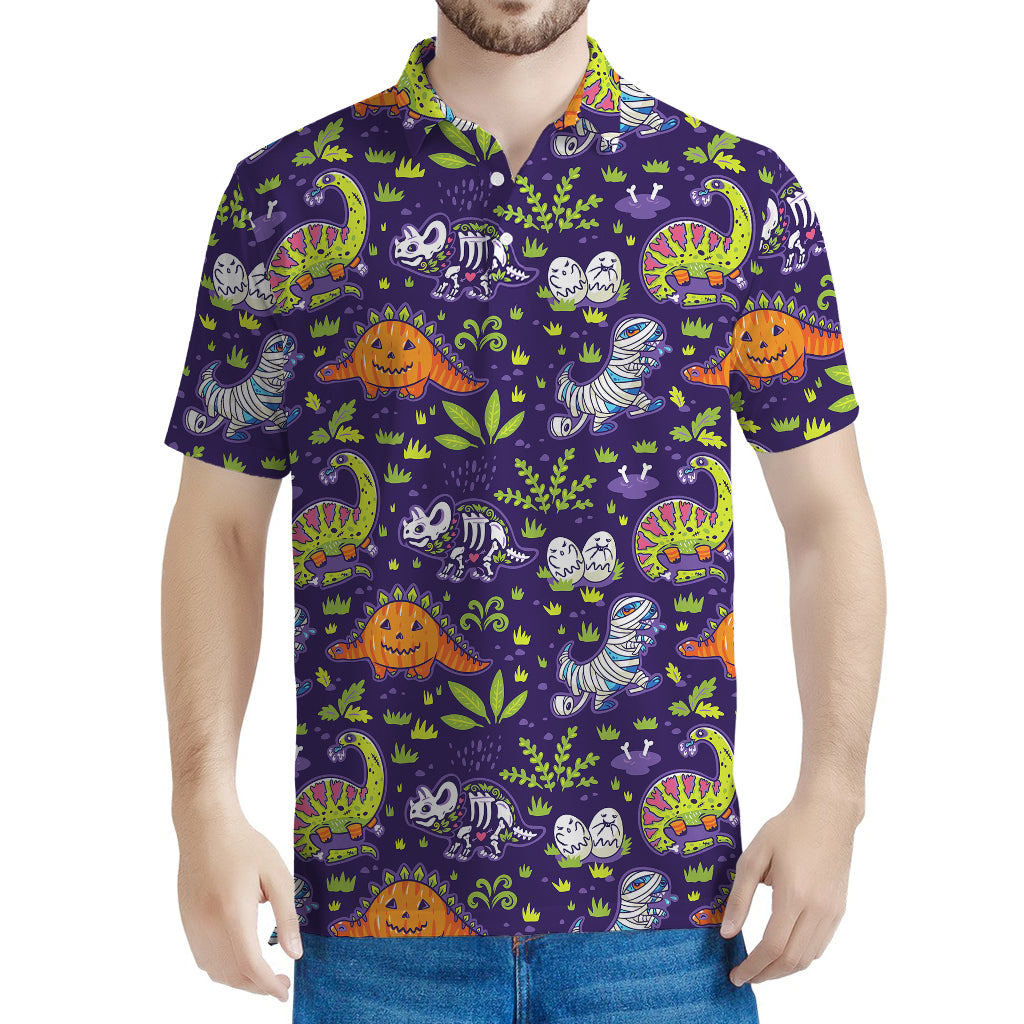 Cute Dino Halloween Pattern Print Men's Polo Shirt