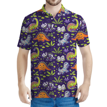 Cute Dino Halloween Pattern Print Men's Polo Shirt