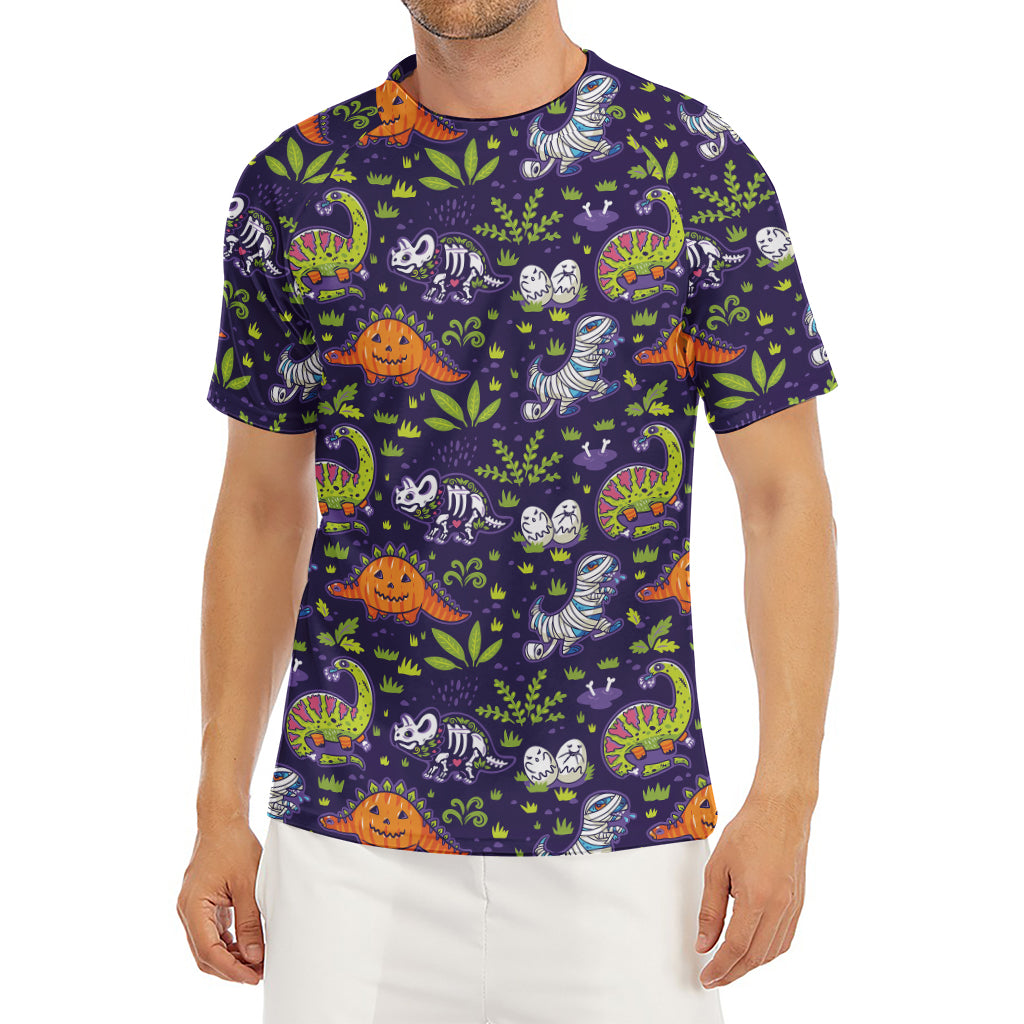 Cute Dino Halloween Pattern Print Men's Short Sleeve Rash Guard