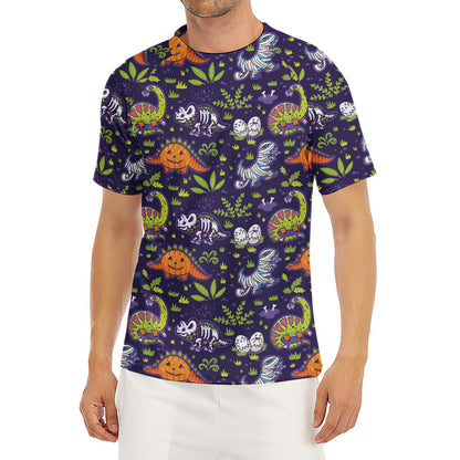 Cute Dino Halloween Pattern Print Men's Short Sleeve Rash Guard