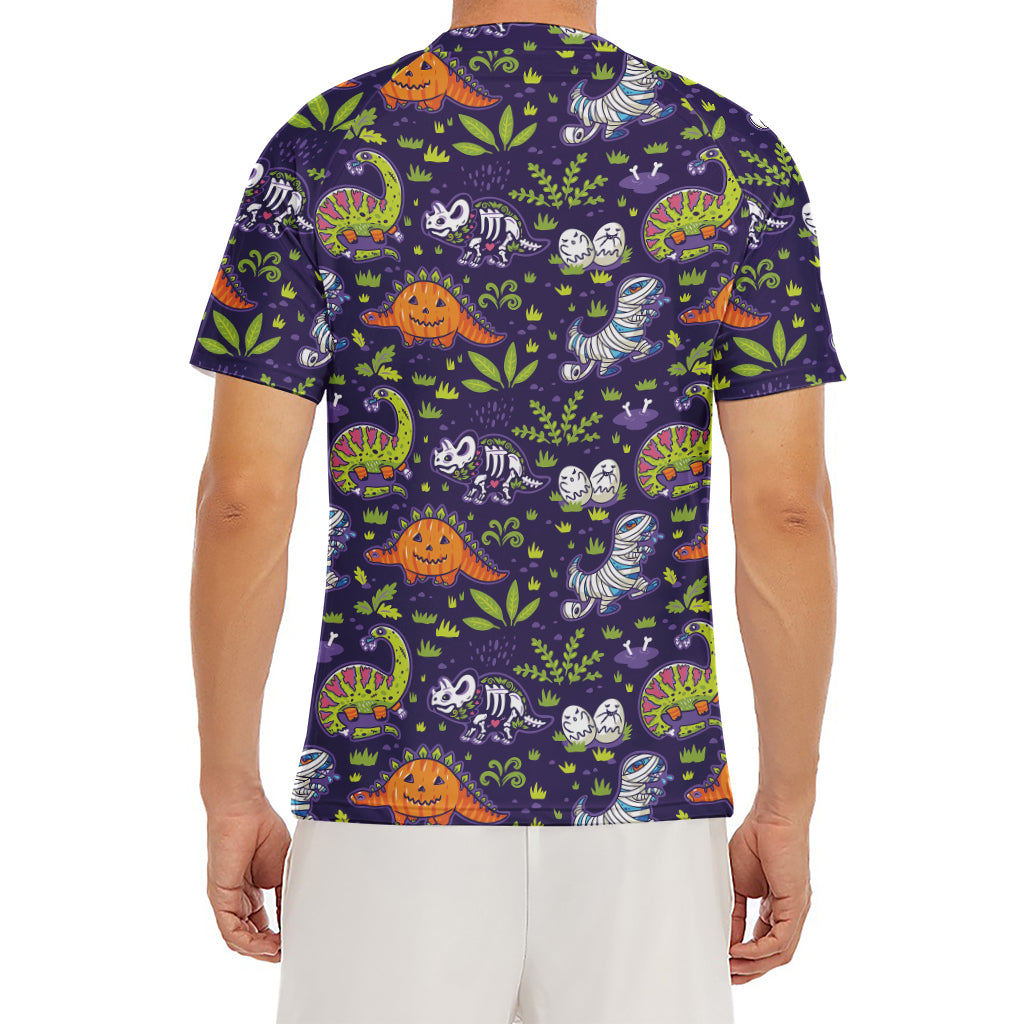 Cute Dino Halloween Pattern Print Men's Short Sleeve Rash Guard