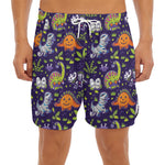 Cute Dino Halloween Pattern Print Men's Split Running Shorts
