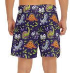 Cute Dino Halloween Pattern Print Men's Split Running Shorts