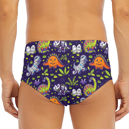 Cute Dino Halloween Pattern Print Men's Triangle Swim Briefs