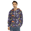Cute Dino Halloween Pattern Print Men's Velvet Pullover Hoodie