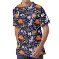 Cute Dino Halloween Pattern Print Men's Velvet T-Shirt