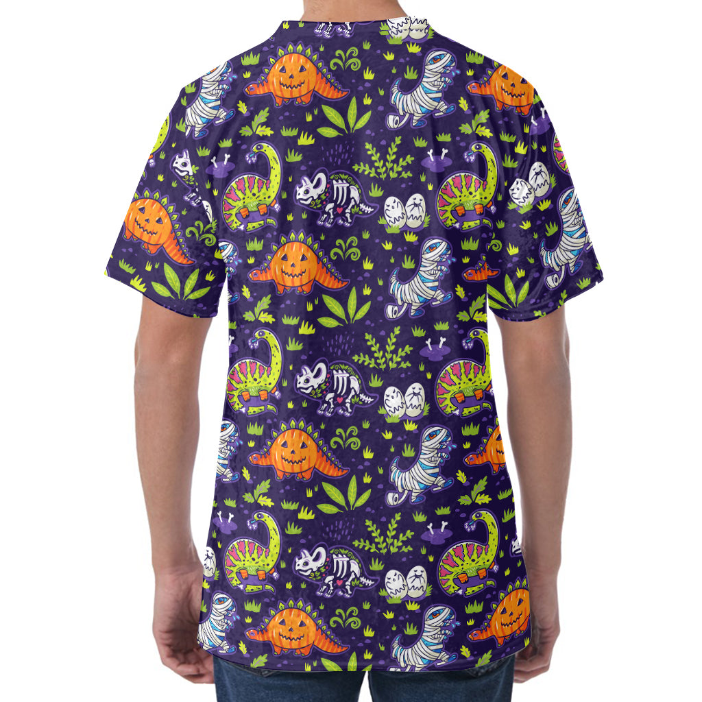 Cute Dino Halloween Pattern Print Men's Velvet T-Shirt