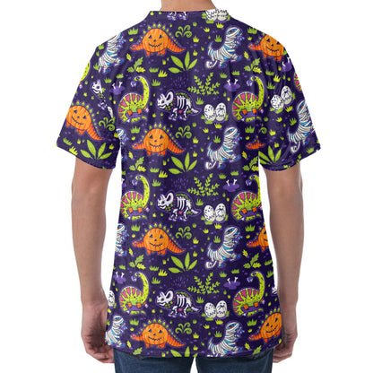 Cute Dino Halloween Pattern Print Men's Velvet T-Shirt