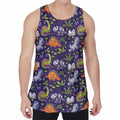Cute Dino Halloween Pattern Print Men's Velvet Tank Top
