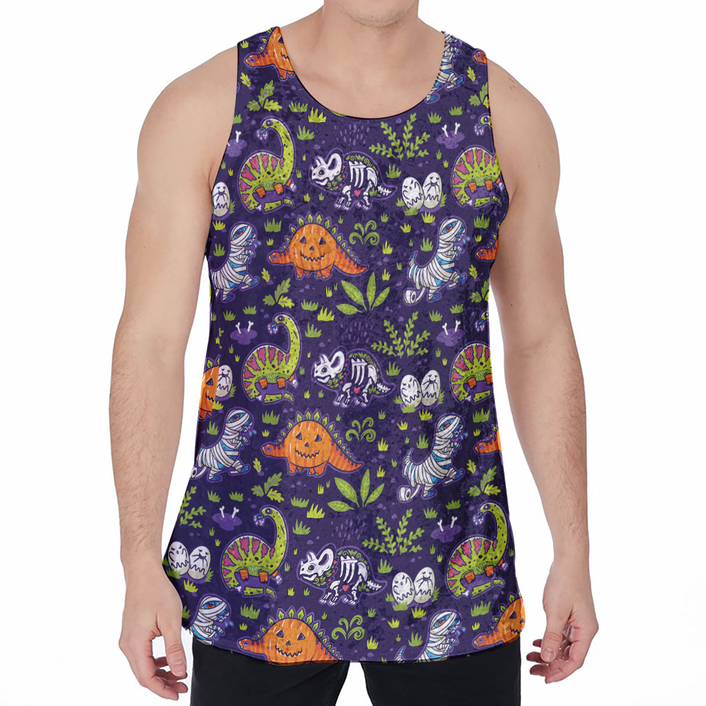 Cute Dino Halloween Pattern Print Men's Velvet Tank Top