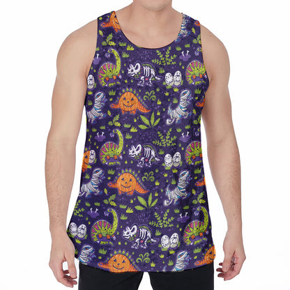 Cute Dino Halloween Pattern Print Men's Velvet Tank Top