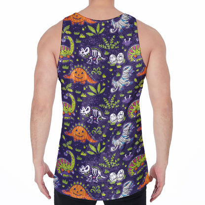 Cute Dino Halloween Pattern Print Men's Velvet Tank Top