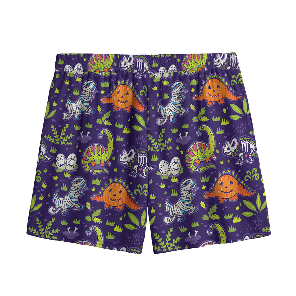 Cute Dino Halloween Pattern Print Mesh Shorts