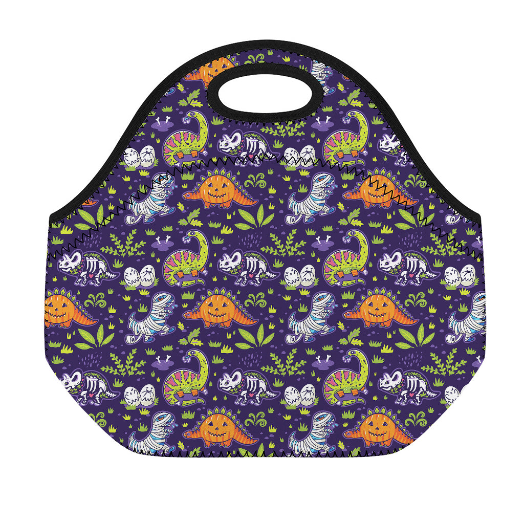 Cute Dino Halloween Pattern Print Neoprene Lunch Bag