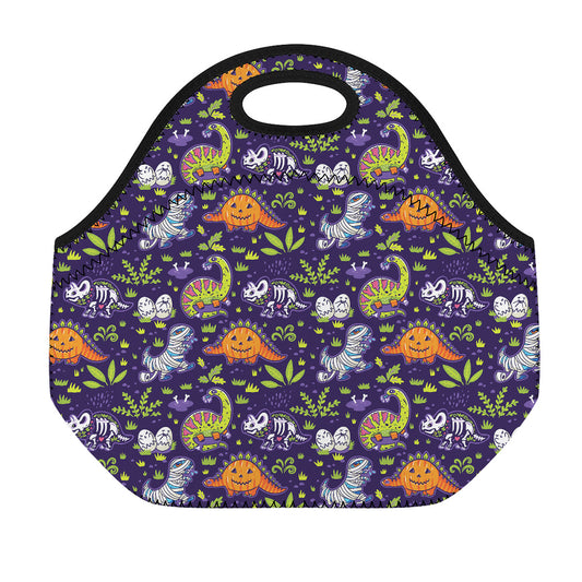 Cute Dino Halloween Pattern Print Neoprene Lunch Bag