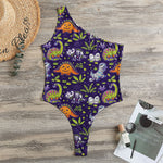 Cute Dino Halloween Pattern Print One Shoulder Bodysuit