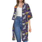 Cute Dino Halloween Pattern Print Open Front Beach Cover Up