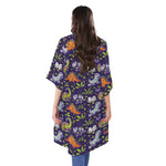 Cute Dino Halloween Pattern Print Open Front Beach Cover Up