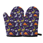 Cute Dino Halloween Pattern Print Oven Mitts