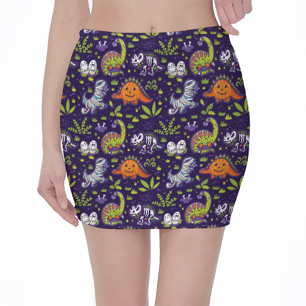 Cute Dino Halloween Pattern Print Pencil Mini Skirt