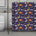 Cute Dino Halloween Pattern Print Polyester Shower Curtain