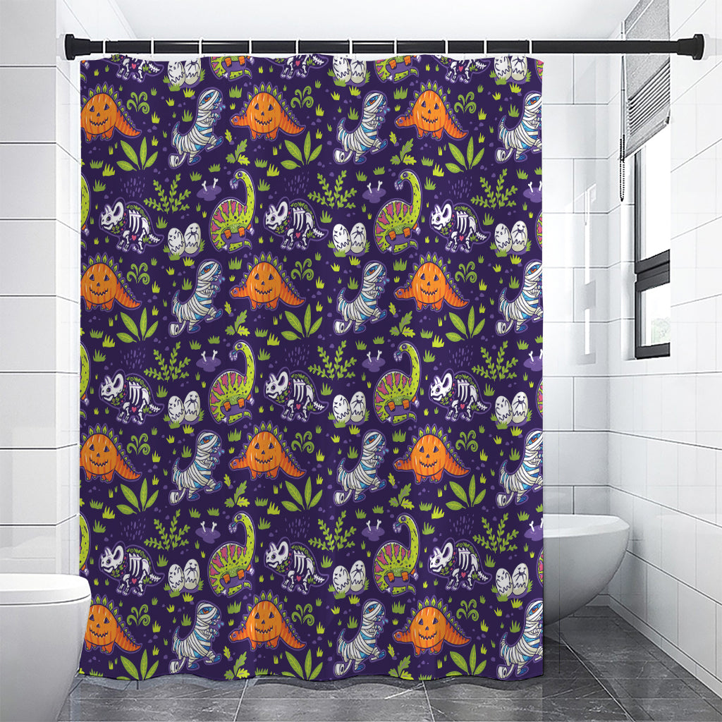 Cute Dino Halloween Pattern Print Premium Shower Curtain