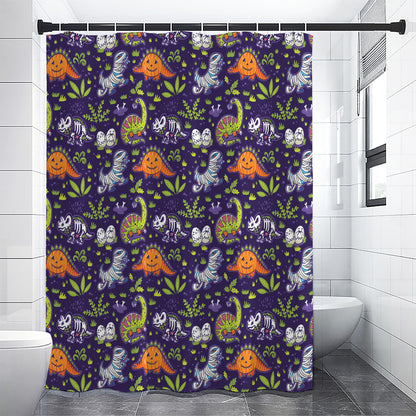 Cute Dino Halloween Pattern Print Premium Shower Curtain