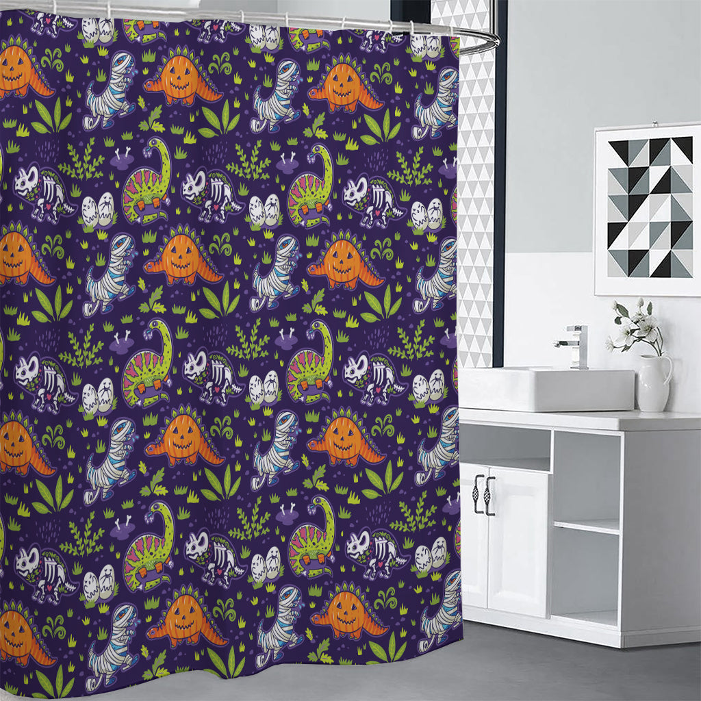 Cute Dino Halloween Pattern Print Premium Shower Curtain