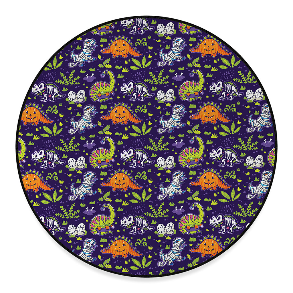 Cute Dino Halloween Pattern Print Round Floor Mat