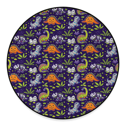 Cute Dino Halloween Pattern Print Round Floor Mat