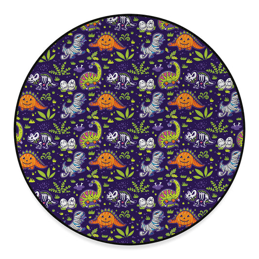 Cute Dino Halloween Pattern Print Round Floor Mat