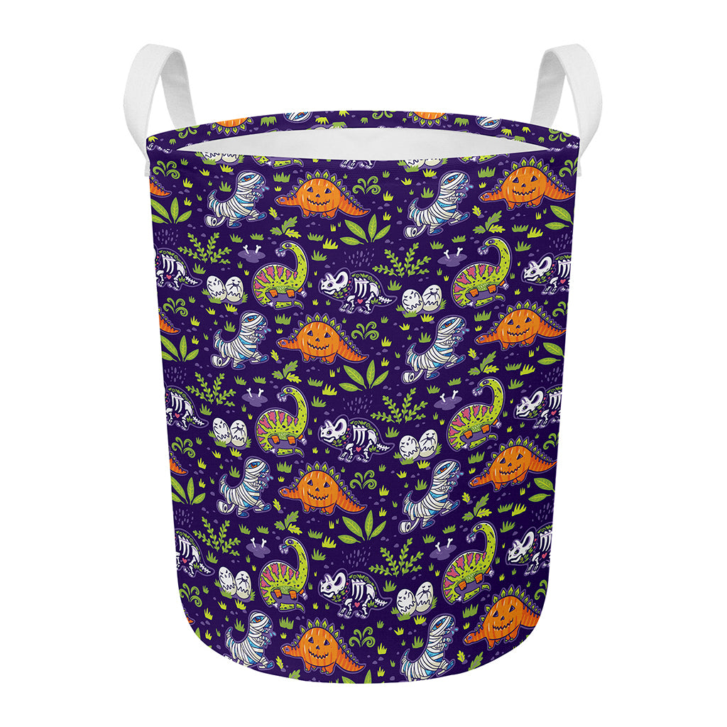 Cute Dino Halloween Pattern Print Round Laundry Basket