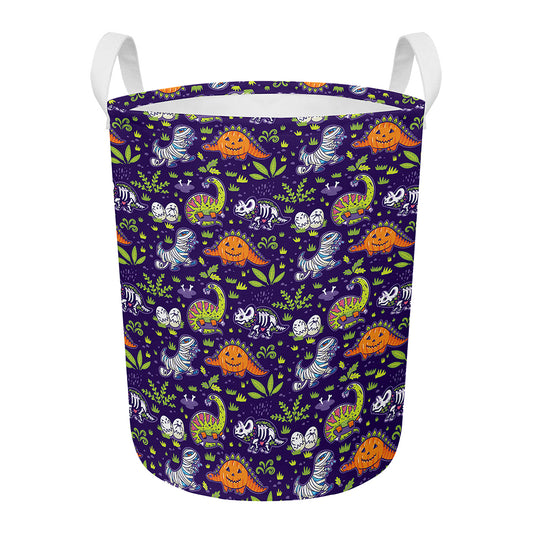 Cute Dino Halloween Pattern Print Round Laundry Basket